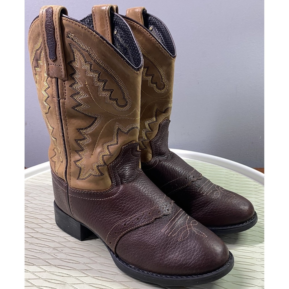 OLD‎ WEST BOYS LEATHER BROWN COWBOY RIDING RODEO BOOTS SIZE  1.0 D